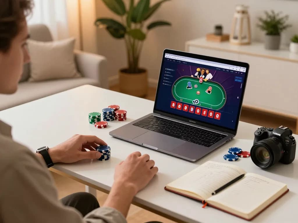lc88 life enhanced through strategic online gaming on a stylish desk with poker interface.