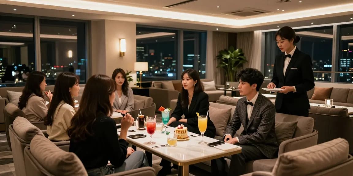 강남구구단에서 고급스러운 분위기 속 친구들과 함께 즐거운 시간을 보내는 모습