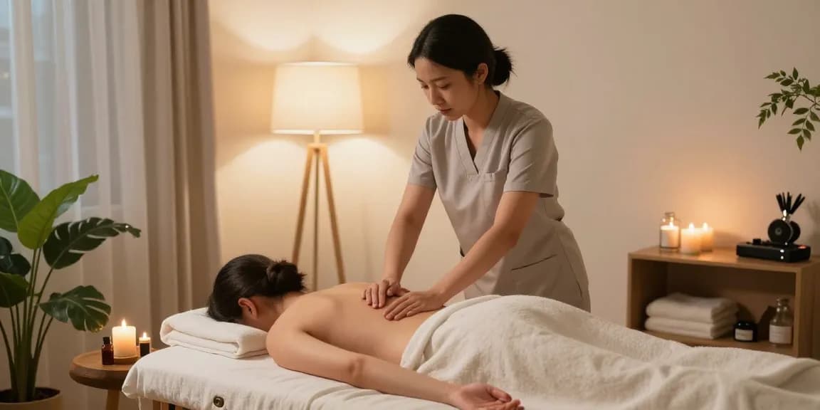 1인샵 내에서 편안한 스웨디시 마사지 받는 모습