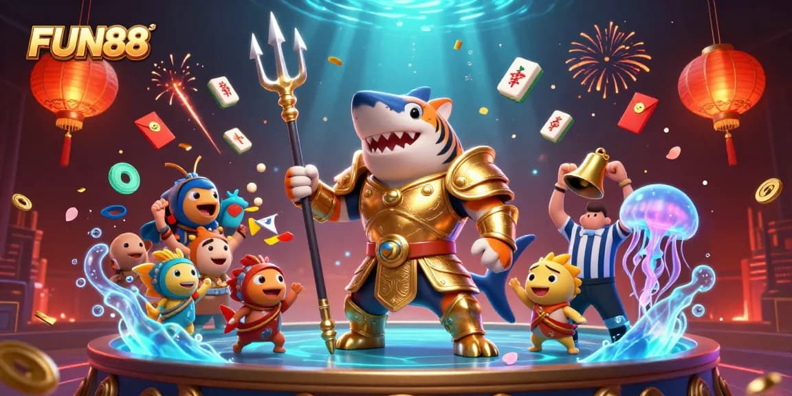 Engage with exciting FUN88 casino adventures featuring a tiger shark in golden armor!
