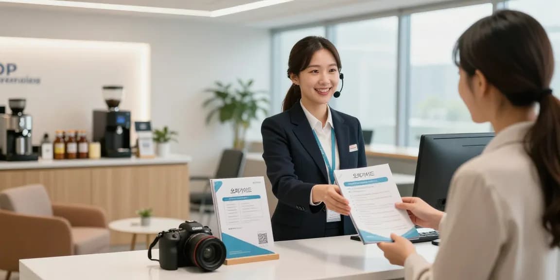 Welcoming office reception showcasing 오피가이드 services with friendly staff.