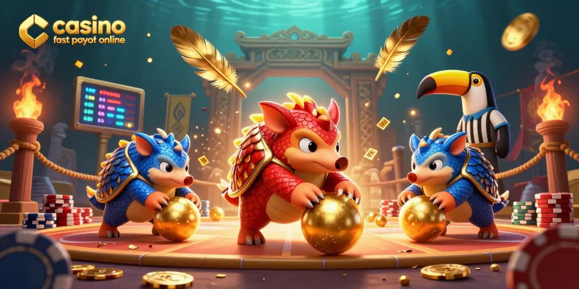 Experience casino fast payout online with this vibrant illustration of pangolins competing amid golden prizes and poker chips.