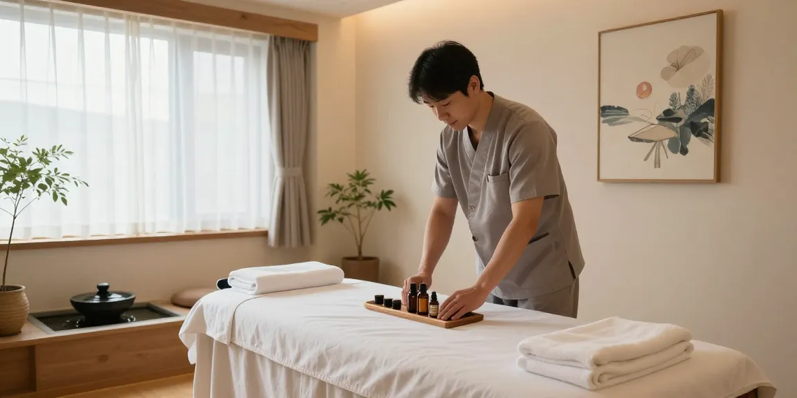 전주마사지가 진행되는 아늑한 스파룸, 전문 마사지사가 준비하는 모습