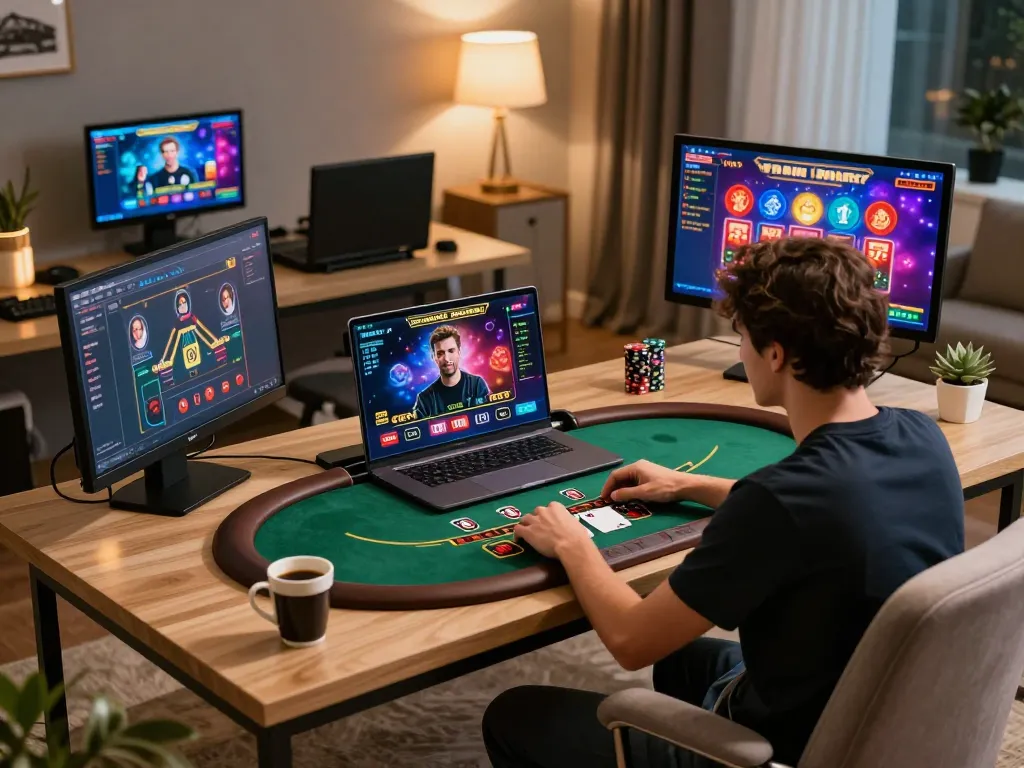 Skillfully play blackjack online with 78WIN COM in a cozy, modern home setting.
