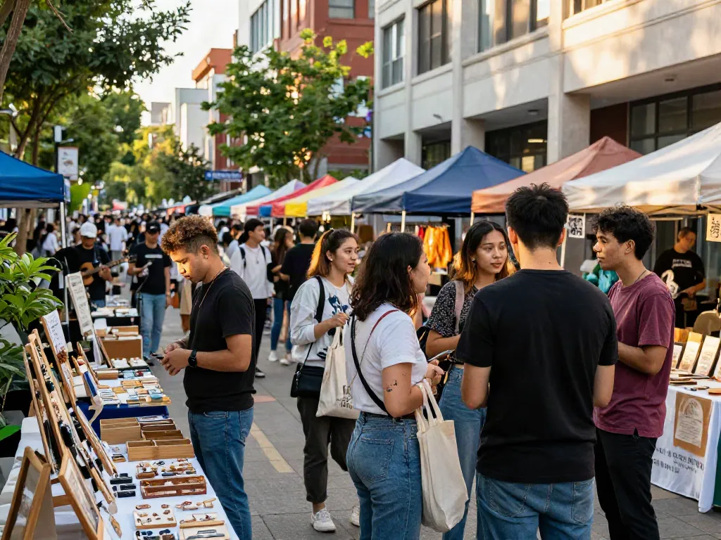 Rokok88 community bustling marketplace showcasing local artisans.