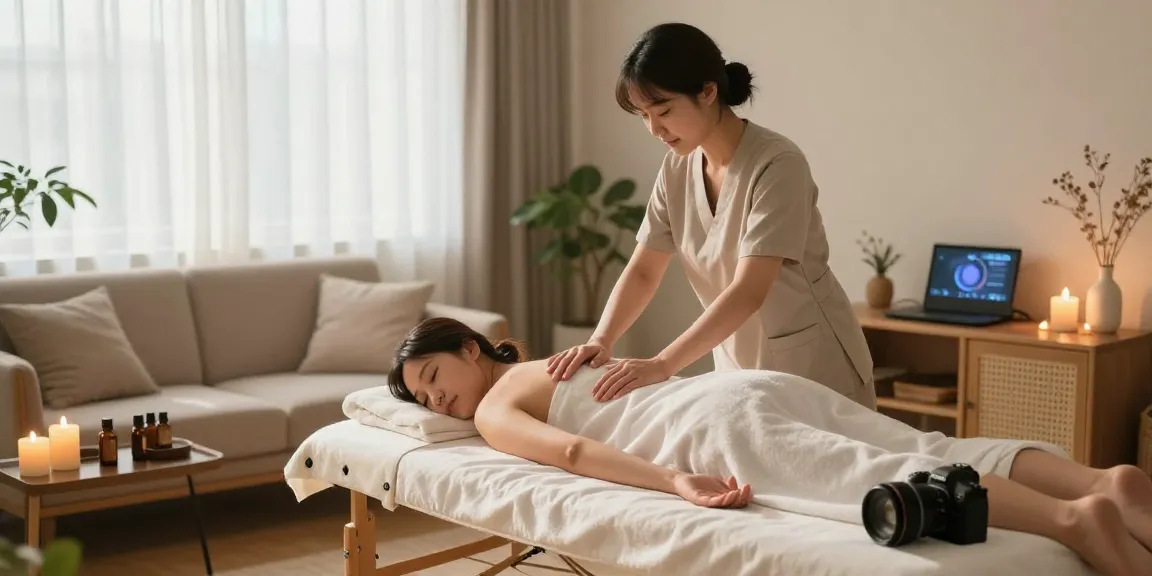 Relaxing 하남출장마사지 scene in a cozy living room with soothing ambiance.