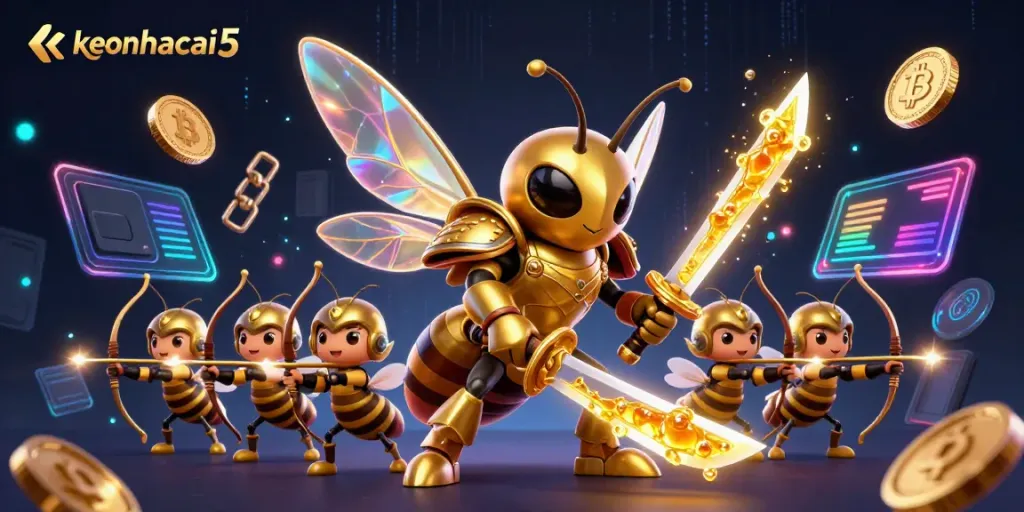Witness the keonhacai5 fantasy world where golden hornets wielding katanas embark on thrilling gambling adventures.