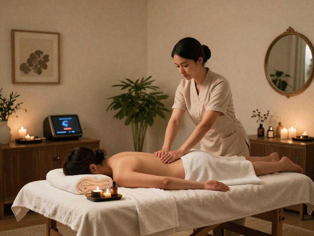 Experience a calming 양천구출장마사지 in a serene home environment with relaxing elements.