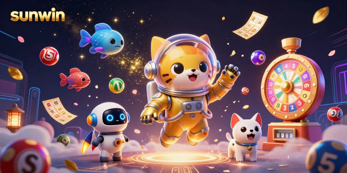 sunwin captures the excitement of gambling with a cosmic scene featuring a cat astronaut and lottery elements