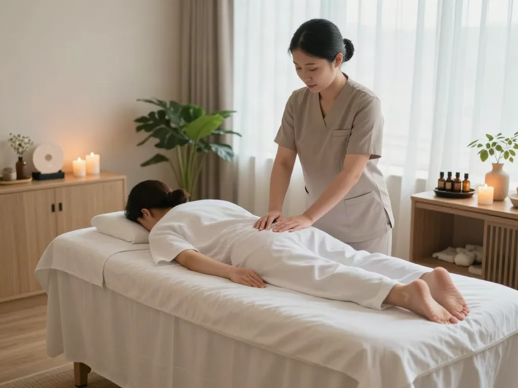 Serene 성남출장안마 massage room setup with soothing ambiance and professional therapist.
