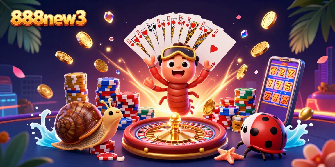 Experience thrilling gameplay at 888new3 with a lively casino scene featuring colorful characters and dynamic game elements.