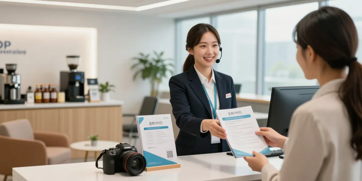 Welcoming office reception showcasing 오피가이드 services with friendly staff.