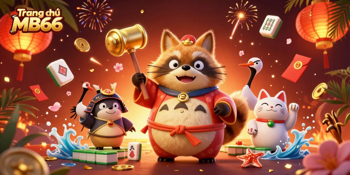 Experience the festive ambiance of Trang chủ MB66 with cheerful characters and vibrant casino elements.