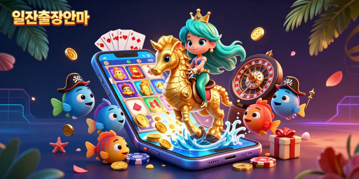 Engage in 일산출장안마 with a vibrant 3D illustration depicting a mermaid princess, seahorse, and slot game elements that capture the essence of online casinos.